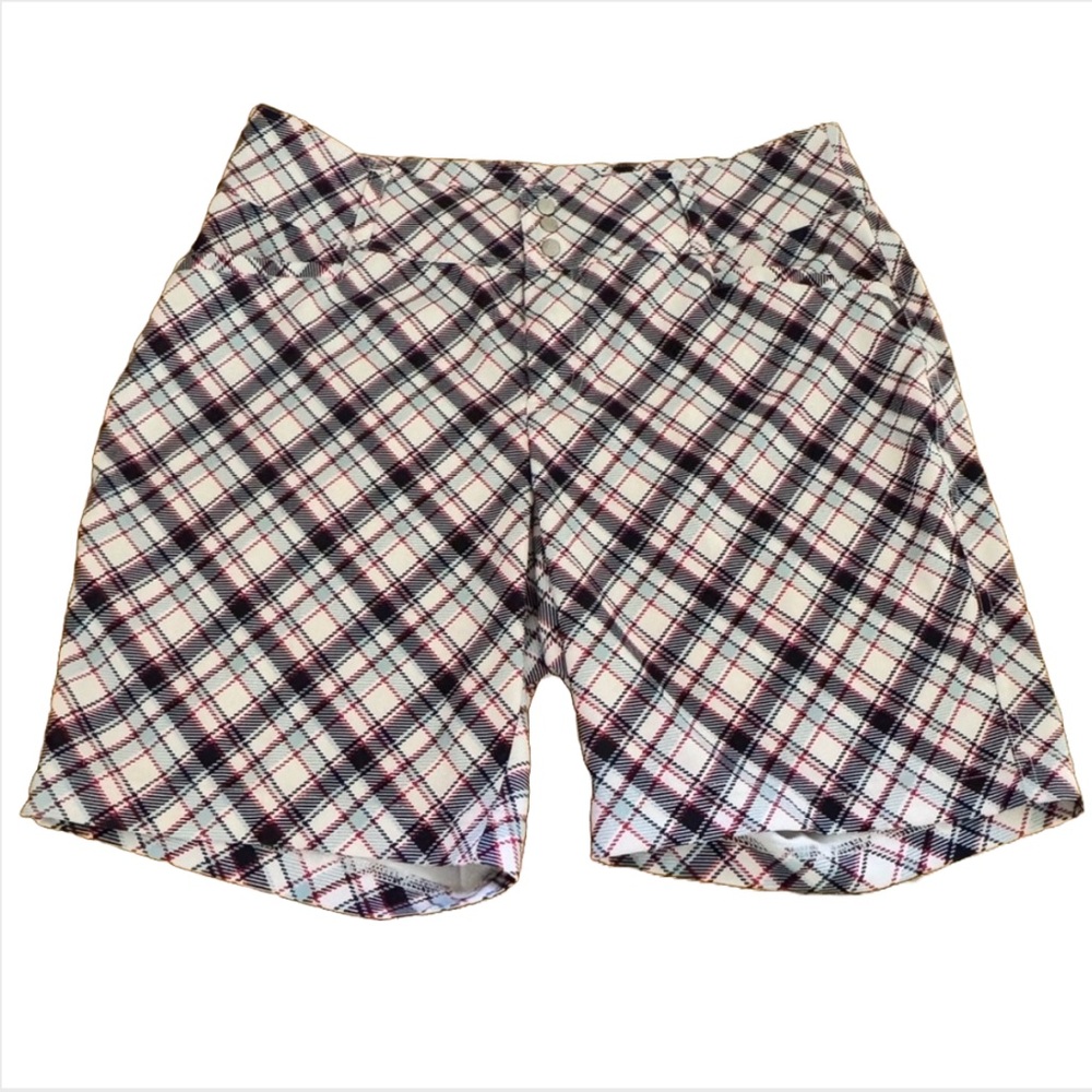 Jofit Plaid Athletic Shorts in White, Black & Pink